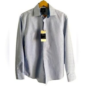 Calabrum London Mens Modern Fit Dress Shirt Blue White Geometric Medallion S NEW